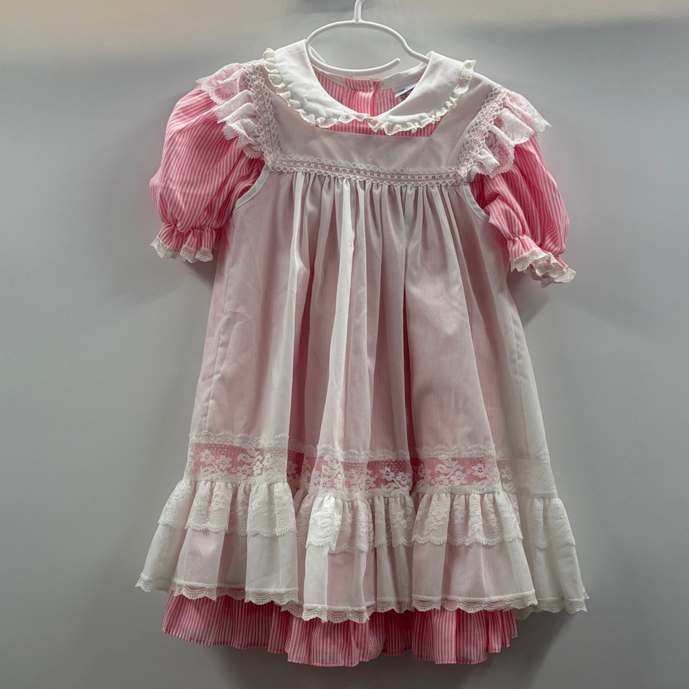 Bryan Little Girls Vintage Pink and White Lace Dress Size 4